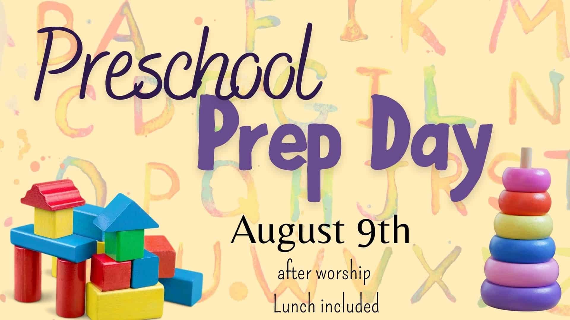 Preschool prep day at Faithbridge Presbyterian Church with toys and colorful background.